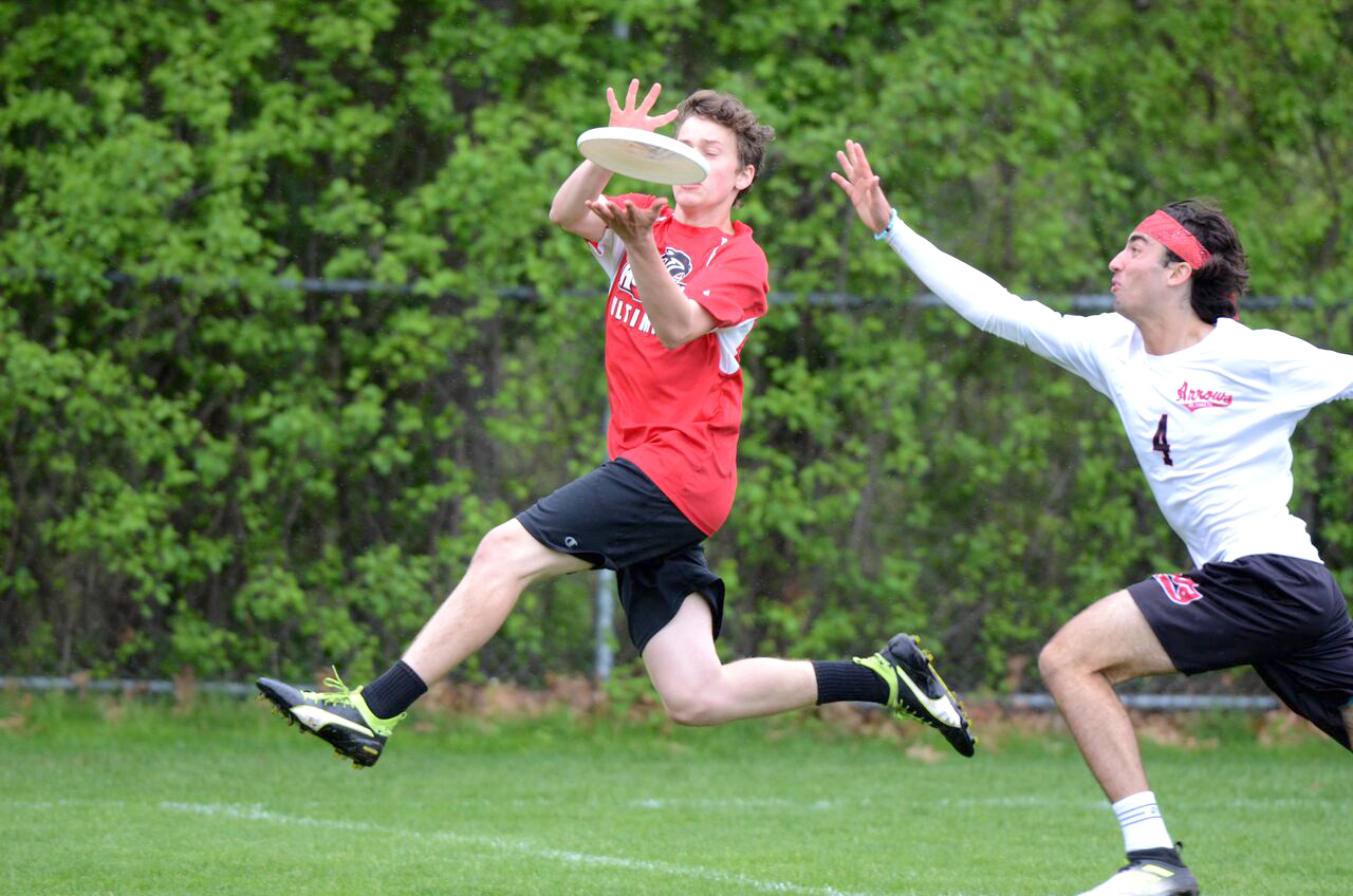 A strong Holliston Ultimate Frisbee Team fell short of its goal this year, but Coach Chris Levasseur has high hopes for next year’s young team, which  will lose 14 seniors. Shown player  Alex Naya. Photo  by Elizabeth Crews.