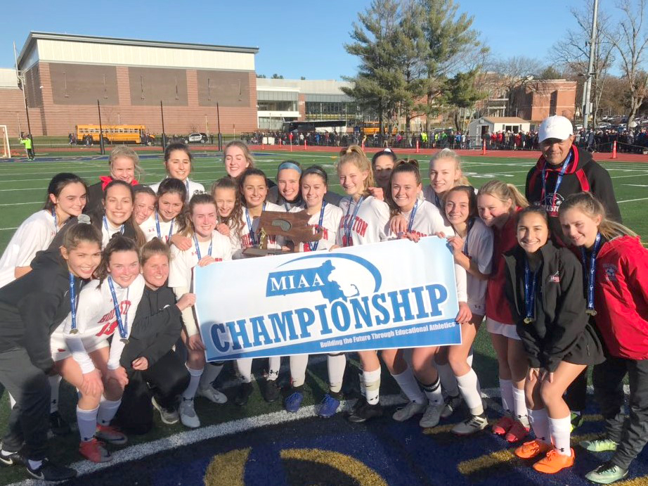 Undefeated this season, Holliston girls’ soccer brought the Division 2 South championship to Holliston for the first time, going on to capture the town’s first State Title in girls’ soccer. Contributed photos.