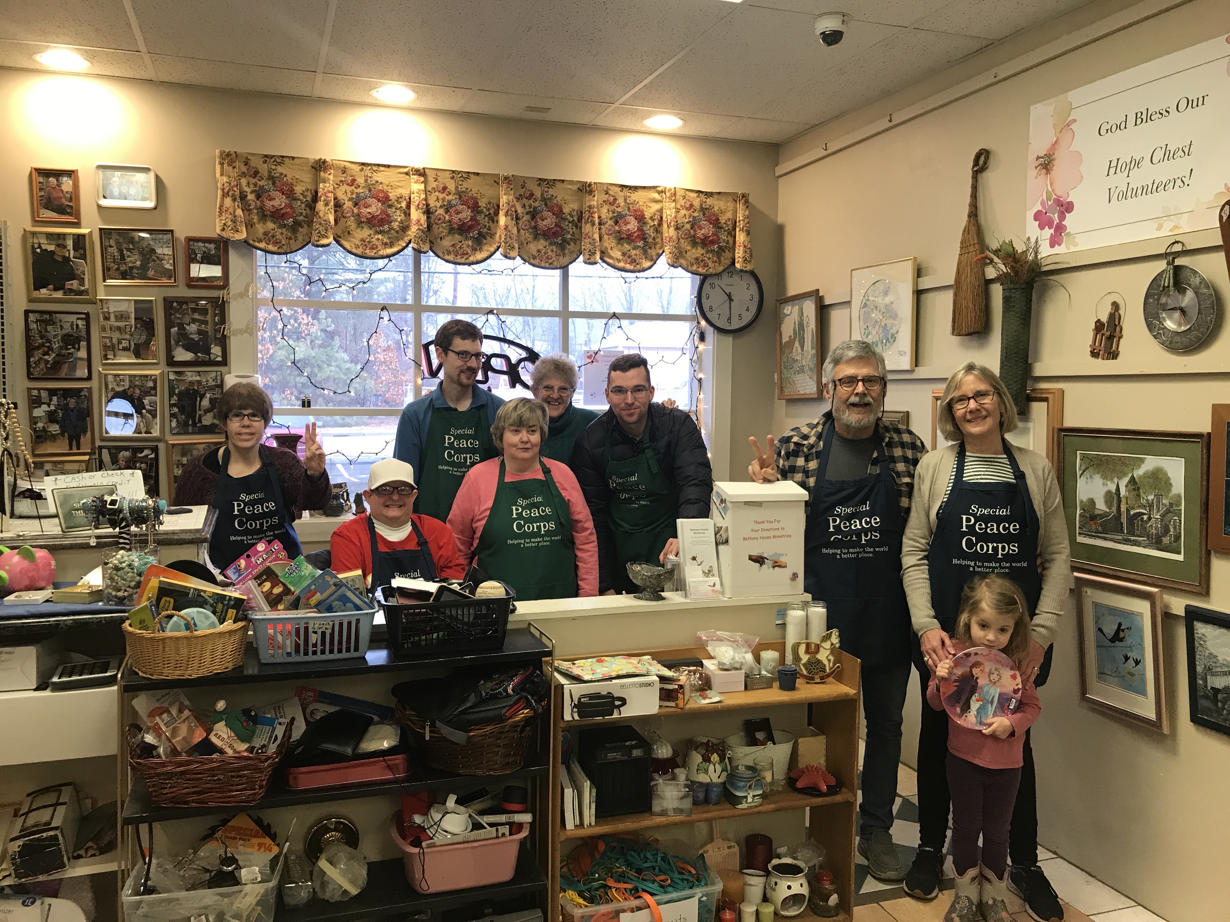 Bethany House Ministry is celebrating its 30th anniversary. They have help three times a week from the Life Experience School. From left, Philip Lussier, Maureen Meninno, Eric Foln, Betty Lecke, Meg Randa, Lewis Randa, Sadie Randa, Ruth Raichle, 