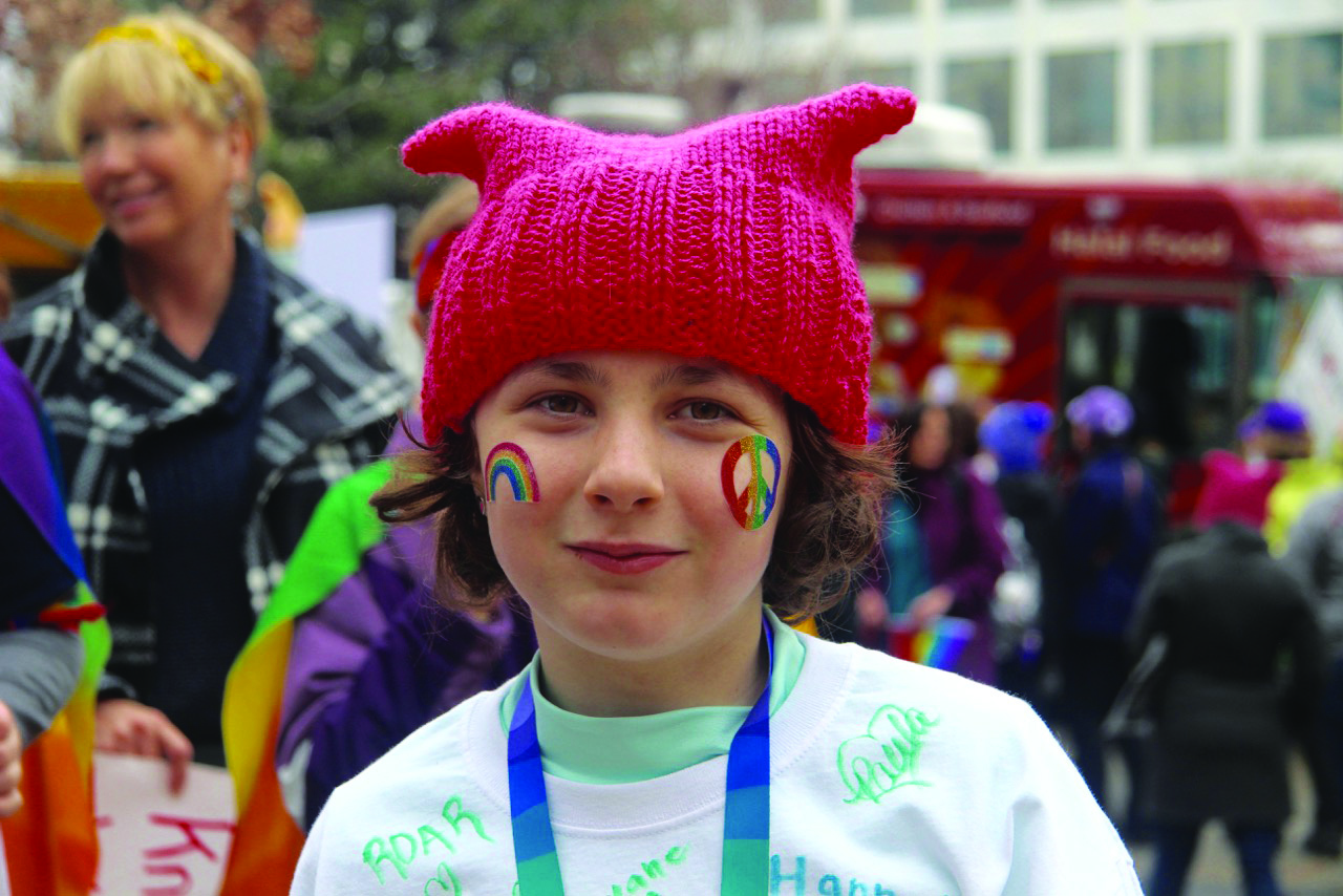 Erin getting ready to march. (Photo/Julie Catania)