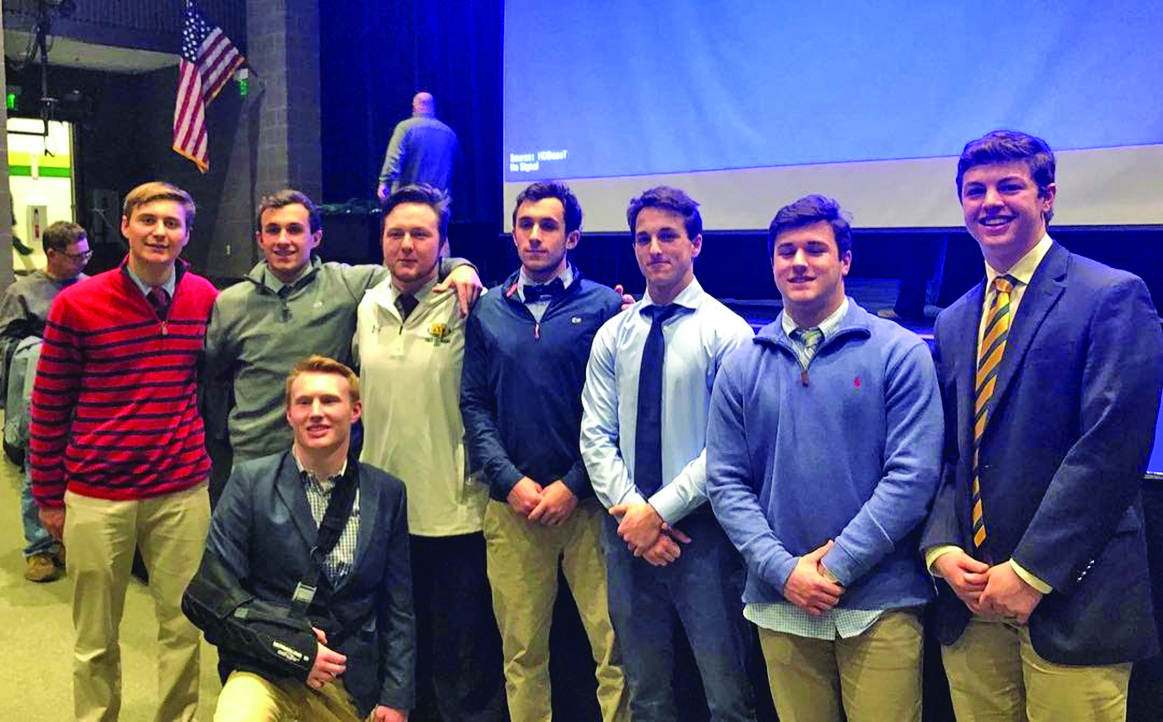 Standing, from left to right: Seniors Luke D’Amico, Tyler Nault, Conor Galvin, Timmy Nault, Aiden Bender, Tyler Bartlett, David Morganelli. Kneeling is Jack Webster. (Photo courtesy King Philip Regional School District)