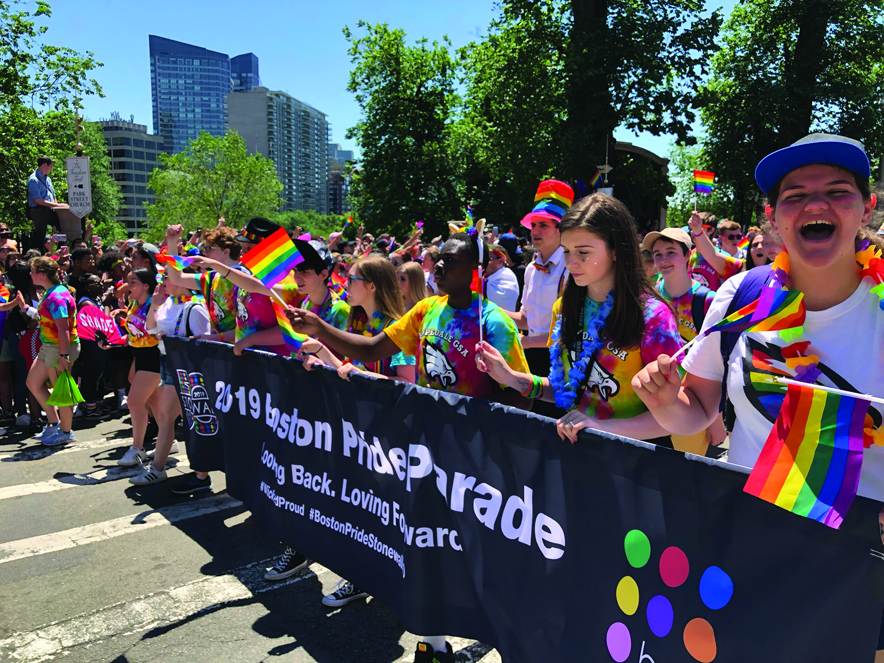 The Hopedale GSA leads the Boston Pride Parade.  Photo courtesy of Marie Urmston.