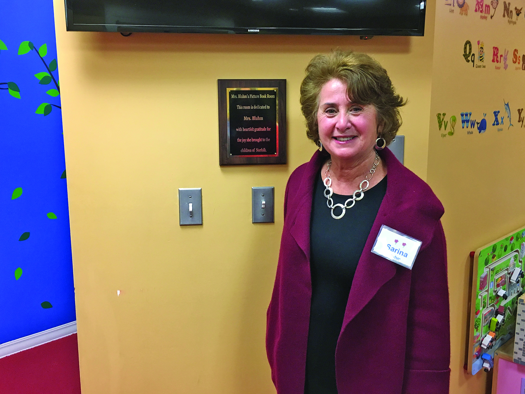 Sarina Bluhm at the dedication of the library’s children’s room on October 26.