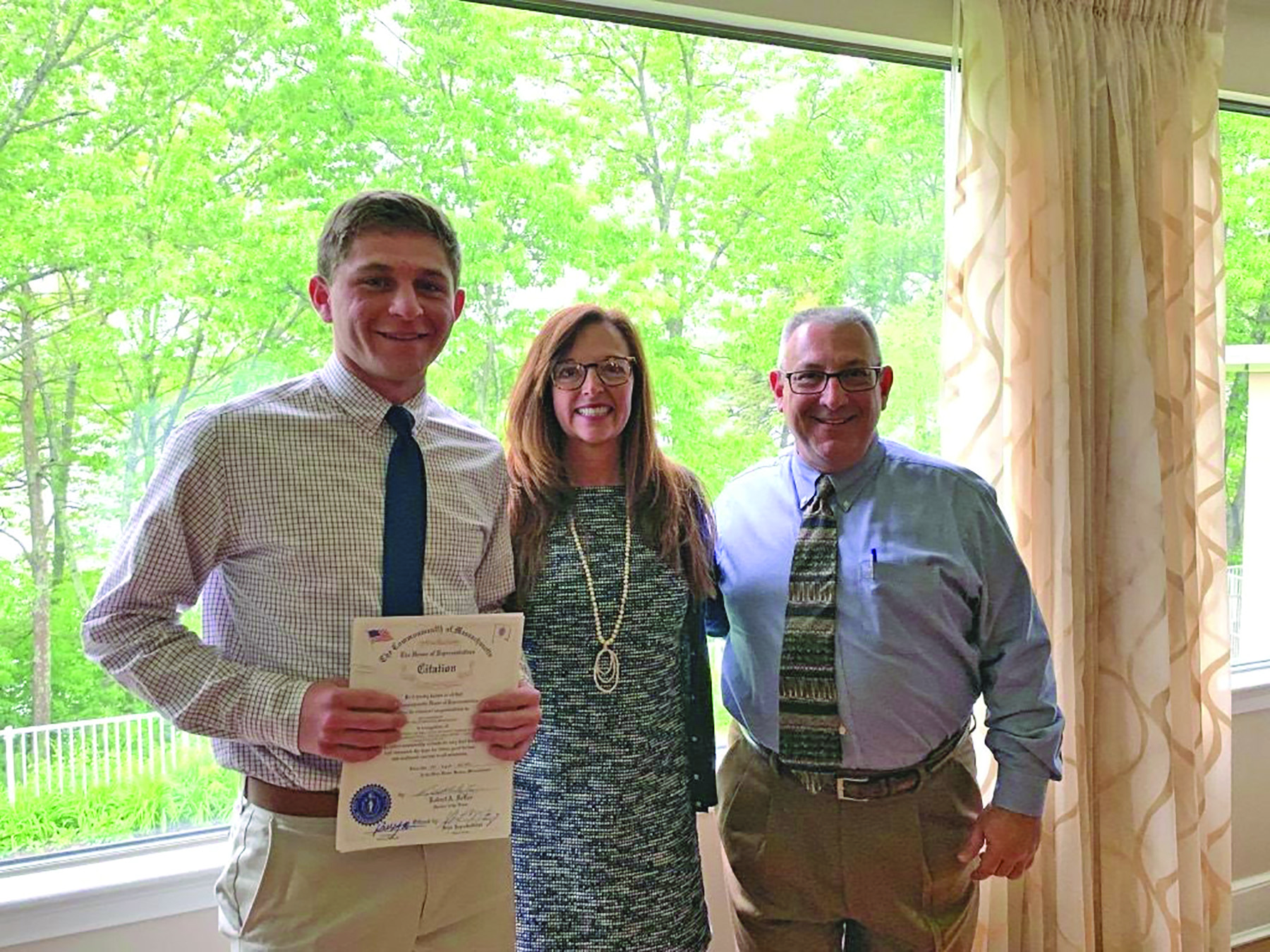 From left to right: Senior Ian Zimmerman, King Philip Regional High School Principal Lisa C. Mobley and King Philip Regional School District Superintendent Paul Zinni. (Photo courtesy King Philip Regional  School District)